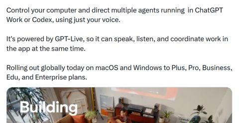 OpenAI上線GPT-Live全雙工語音，ChatGPT桌面應用迎來重要升級