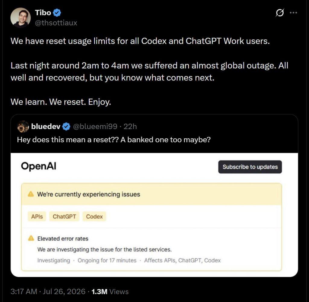 OpenAI产品负责人索蒂奥回应全球宕机