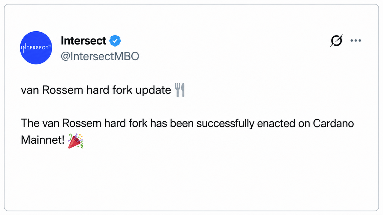Cardano 完成 Van Rossem 硬分叉，第一次把升级交给链上治理说了算